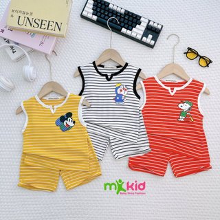 Bộ Ba Lỗ Cho Bé Trai 8-25KG, Bộ Sát Nách Hoạ Tiết Sọc Hoạt Hình Dễ Thương Chất VISCO Cao Cấp Mềm Mát
