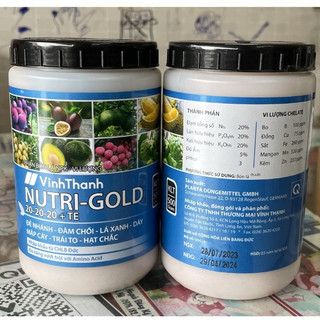 Nutri-Gold 20-20-20 + TE (hộp 500gr) - lớn trái, tròn trái, đẻ nhánh, đâm chồi, mập cây, xanh lá