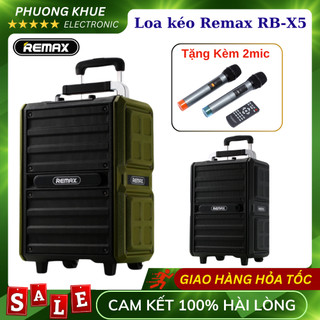 Loa kéo bluetooth Remax RB-X5 50W tặng kèm 2 mic, loa thùng di động ngoài trời công suất lớn - hàng chính hãng, BH 12T