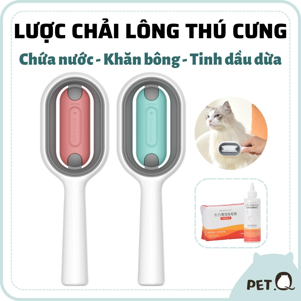 Lược chải lông cho chó mèo 3 trong 1 Petgravity, Lược massage Loại bỏ lông rụng, Làm sạch lông, Lược phun nước khăn bông