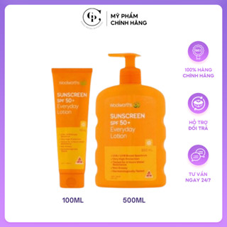 Kem Chống Nắng Woolworths Sunscreen SPF50+ Everyday Lotion Nội Địa Úc - Size 100ml, 500ml