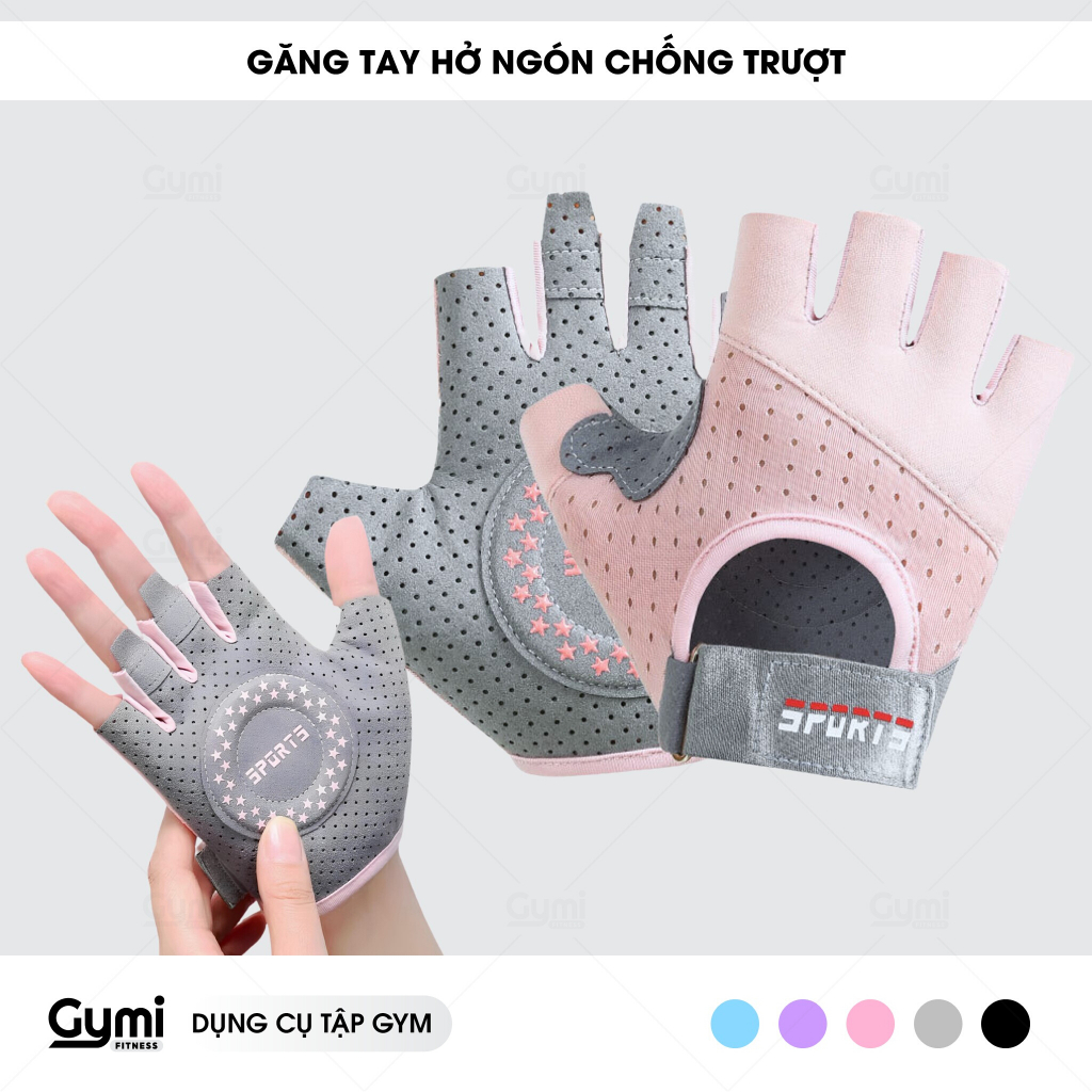 Găng Tay Tập Gym Nữ GYMI Hở Ngón Chống Trượt Tập Yoga, Gym, Đạp Xe Dày Dặn / T