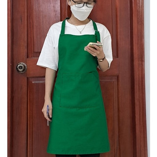 Tạp Dề Dài Màu XANH Lá Đồng phục quán cafe, ăn vặt - Có Túi Hàng Có Sẵn Đẹp - Nón nửa đầu xanh lá