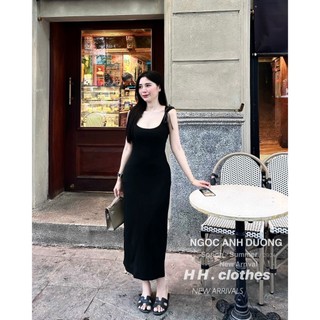 Đầm nữ Zip Ôm dáng Midi Dây bản To Nơ Siêu Xinh
