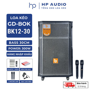 Loa kéo karaoke bass 30 bok bk12-30 hàng nhập khẩu chính hãng,tặng kèm 2 micro uhf