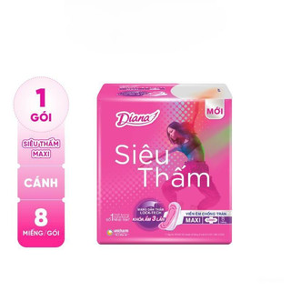 Băng vệ sinh Diana siêu thấm kiểm soát mùi Maxi dày cánh 8 miếng