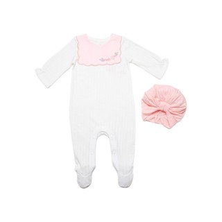 Bộ Bodysuit Dài Tay Romper Bé Gái Bibo's Cổ Yếm Tặng Khăn Turban, Mũ Ngộ Nghĩnh Cotton Gân Mềm Mịn