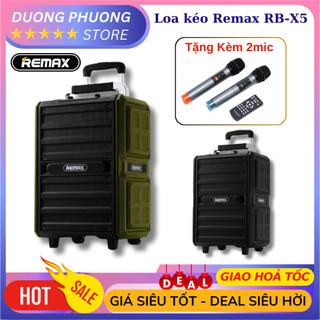 Loa kéo bluetooth Remax RB-X5 50W tặng kèm 2 mic, loa thùng di động ngoài trời công suất lớn - hàng chính hãng, BH 12T