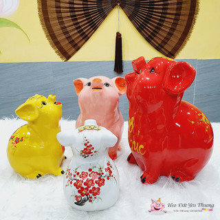 Heo ăn tiền gốm sứ size 2 và size 3 lợn đất tiết kiệm