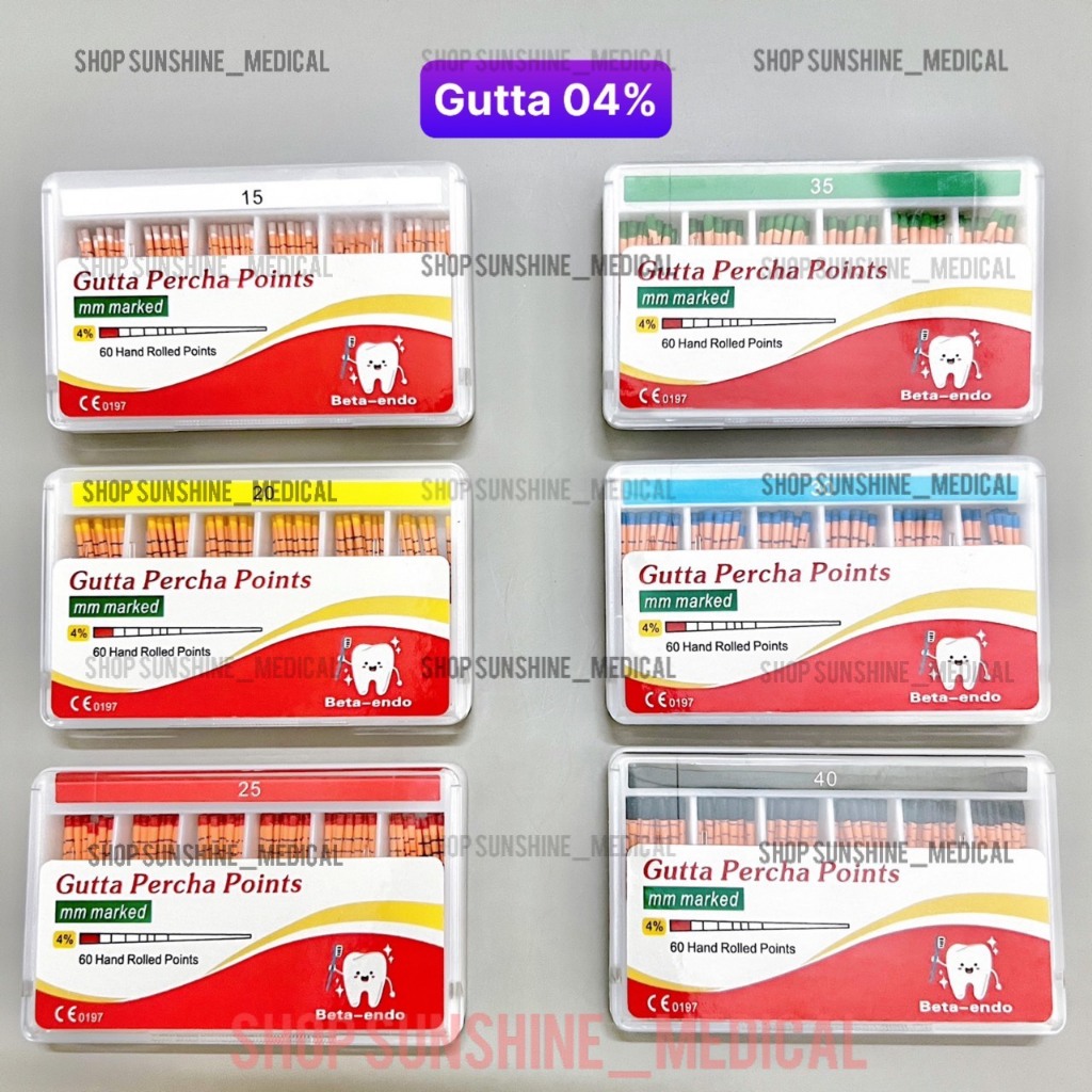 Côn Gutta máy có vạch chia, Cone Gutta ,Cone giấy máy 4% 6% F123 - Gutta percha ( hộp 60 cây ) hỗ tr