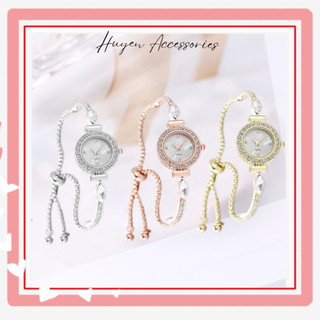 Đồng hồ lắc tay dây rút phối đá mặt tròn tiểu thư sang chảnh - ĐH02 - Huyền Accessories