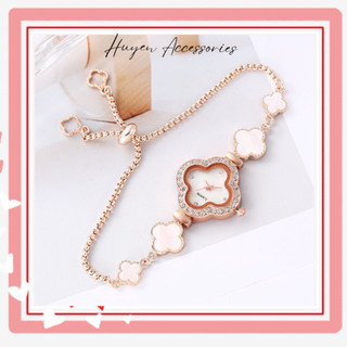 Đồng hồ lắc tay dây rút cỏ bốn lá mặt cỏ bốn lá tiểu thư sang chảnh đep tay thon gọn - ĐH04 - Huyền Accessories