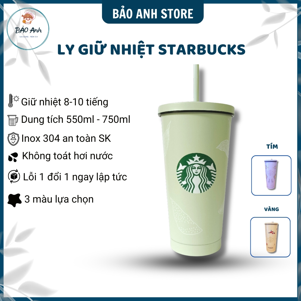 Ly giữ nhiệt starbucks xanh mint, ly gấu dâu inox 304 chống gỉ, bình giữ nhiệt cao cấp_storebaoanh
