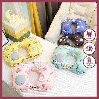 Gối Chữ U Gối Kê Cổ Tự Bơm Hơi Gấp Gọn Du Lịch Chất Vải Lụa Mát