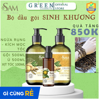 Bộ dầu gội và ủ tóc, tinh dầu xịt tóc Sinh Khương giảm rụng tóc nuôi dưỡng chân tóc hiệu quả dầu gội 500g/ủ tóc 500ml