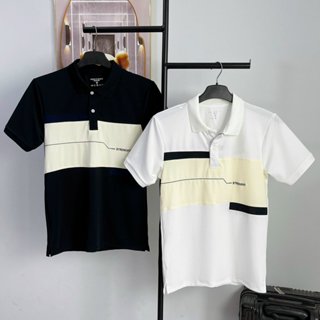 Áo Thun Cổ Trụ NAM NỮ Phối Viền Màu Thêu Phong Cách STRENGHT Thanh Lịch