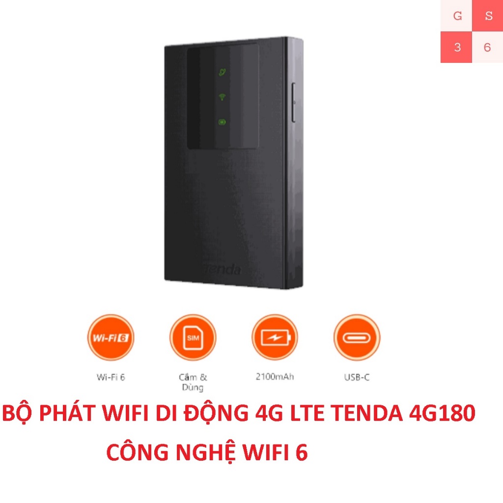 Bộ phát wifi di động 4G LTE 150Mbps Tenda 4G180 công nghệ wifi 6 - Hàng chính hãng