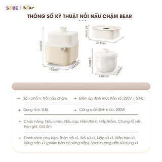 Nồi nấu cháo chậm Bear 0,8L/ 1,6L