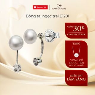 Bông tai ngọc trai thật, khuyên tai bạc đính ngọc trai thật Hoàng Gia Pearl E1201