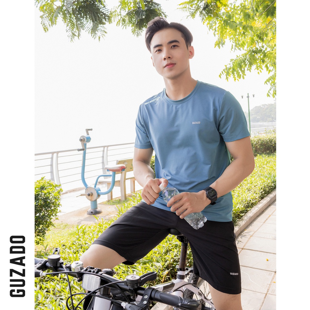 Áo thun nam GUZADO chất liệu coolmax thể thao tập gym vận động thoải mái,co giãn tốt GTS04