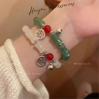 Vòng tay hạt tre may mắn 2 màu trắng xanh - HN91