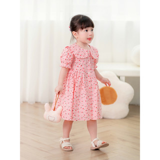 Váy Bé Gái Carrot Có Tay, Họa Tiết Kẻ Ô Hồng, Cổ Thủy Thủ, Chất Thô Cotton Thoáng Mát Thấm Hút Mồ Hôi Tốt