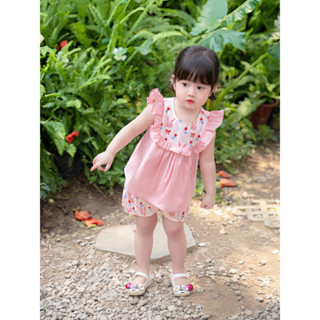  Bộ Đồ CARROT Cho Bé Gái Họa Tiết Thỏ Hồng Không Tay Dáng Baby Doll Chất Thô Cotton Thoáng Mát Thấm Hút Mồ Hôi Tốt 