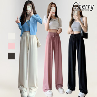 Quần nhung tăm nữ ống rộng CHERRY lưng cao cạp chun có dây rút quần thun tăm ống suông tôn dáng T101