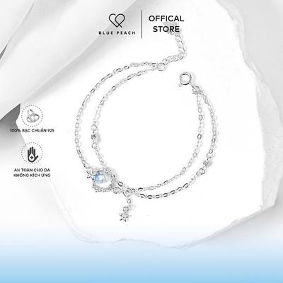 Lắc Tay Bạc 925 Blue Peach LT Vòng Tròn Hoa 5 Cánh - Moonstone 2 Dây LT738