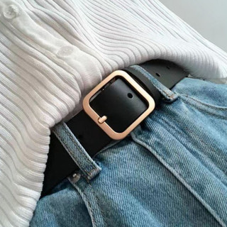 Thắt lưng nữ Nịt da vuông mặt vàng Vintage Trẻ trung Năng động Bản 3.3cm