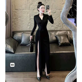 Đầm body nhúng cổ đức xẻ tà gợi cảm tôn dáng