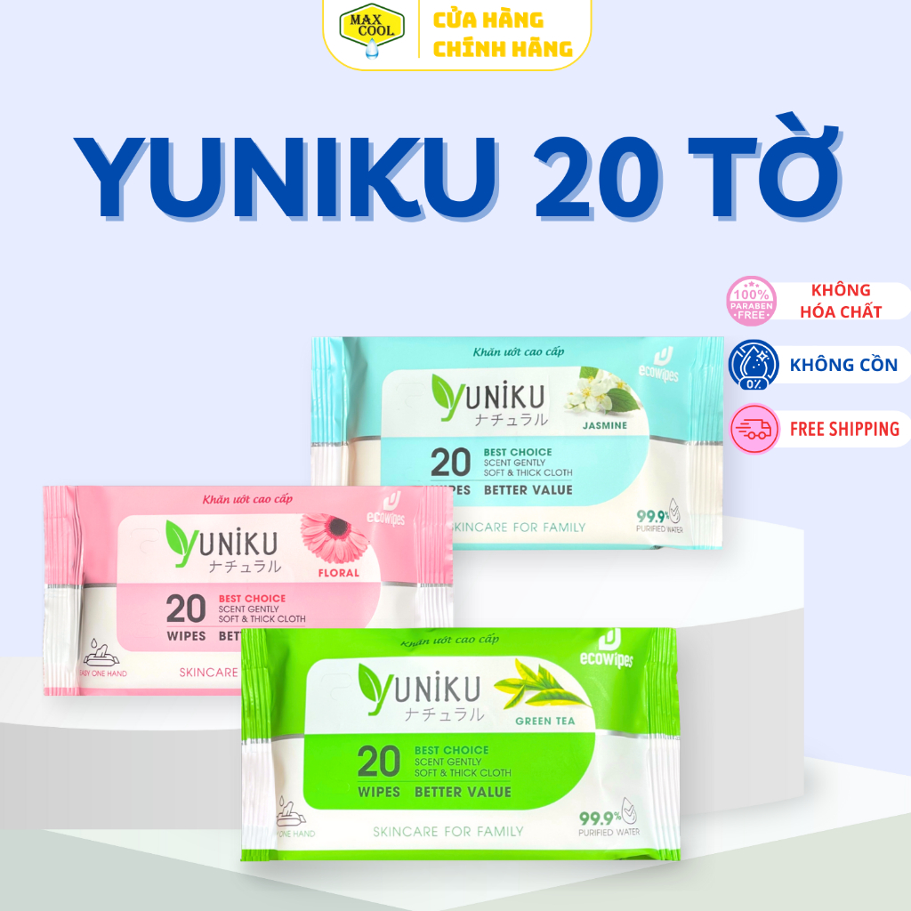 1 gói Khăn ướt Yuniku cao cấp 20 Tờ nhỏ gọn bỏ túi mini (HÀNG CHÍNH HÃNG)