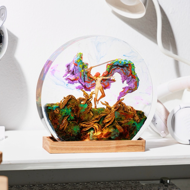 Đèn gỗ resin epoxy Elden Ring.Lamp wood resin epoxy Elden Ring.Lamp wood resin epoxy animel custom h