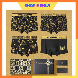 COMBO 4 quân sịp nam cotton họa tiết cánh chim mã (A1030) Full hộp túi giấy làm quà tặng