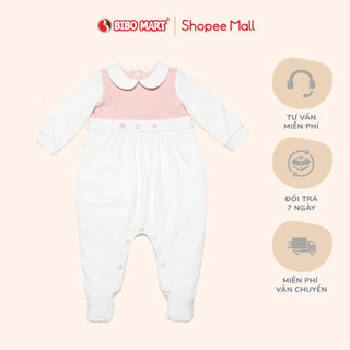 Bộ Bodysuit Dài Tay Bé Gái Romper Bibo’s Trắng Cổ Sen Liền Thân Chất 100% Cotton Cao cấp Co Giãn Thoải Mái