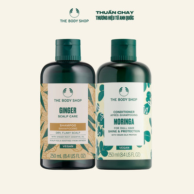 Combo Dầu Gội Gừng & Dầu Xả Hoa Chùm Ngây Cho Tóc Khô Ginger & Moringa 250ml The Body Shop
