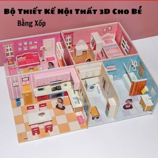 Đồ Chơi Xếp Hình Lắp Ráp 3D - Thiết Kế Nội Thất Ngôi Nhà Dễ Thương - SET Đầy Đủ 4 Phòng