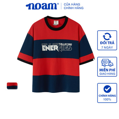 Áo thun Form Boxy NOAM Energies Striped Unisex Cotton 280GSM - Màu đỏ phối xanh navy