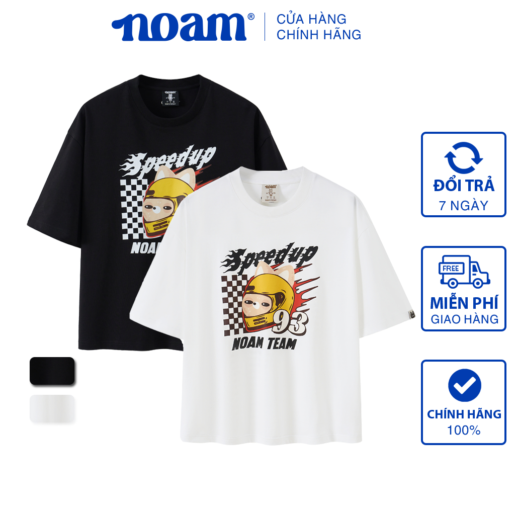 Áo thun Form Boxy NOAM Speed Racer Unisex 100% Cotton - Màu trắng/ đen
