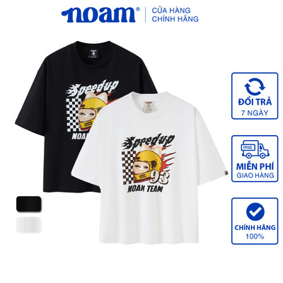 Áo thun Form Boxy NOAM Speed Racer Unisex 100% Cotton - Màu trắng/ đen