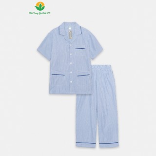 Bộ pijama nam trung niên Việt Thắng quần dài áo cộc tay, chất liệu cotton mềm mại B48.2403