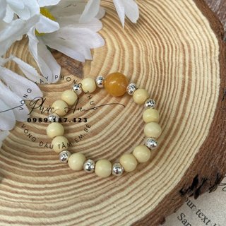 Vòng Dâu Tằm 9 Bi Bạc Kết Hợp Đá Phong Thuỷ Cho Bé Gái [TẶNG VÒNG TRƠN + 1 TÚI HẠT & CHỈ ĐỎ]