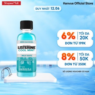 Nước súc miệng không cay giúp hơi thở thơm mát Listerine Cool Mint Zero Alcohol - Dung tích 100ml