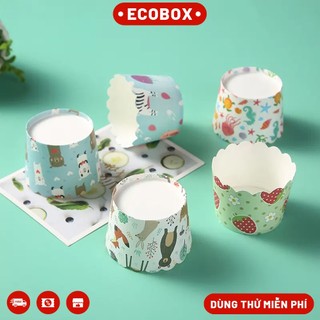 Set 50 Cupcake giấy cứng làm bánh ECOBOX, cốc/ly cupcake chịu nhiệt, không thấm nước - Màu Ngẫu Nhiên