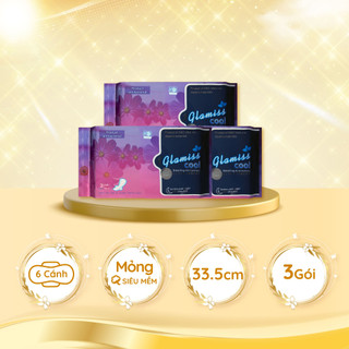 Bộ 3 gói băng vệ sinh thảo dược Glamiss Cool ban đêm 33.8cm 2 cánh dán 2 cánh chống tràn Decano Store