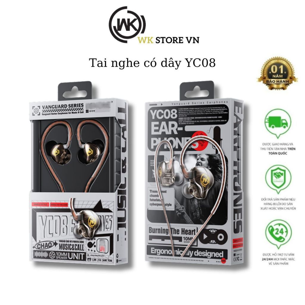 [CHÍNH HÃNG] Tai nghe nhét tai có dây WK YC08 Chống Ồn Cực Tốt, Âm Thanh Super Bass, Có Mic Nghe Nhạc Chơi Game | BigBuy360 - bigbuy360.vn