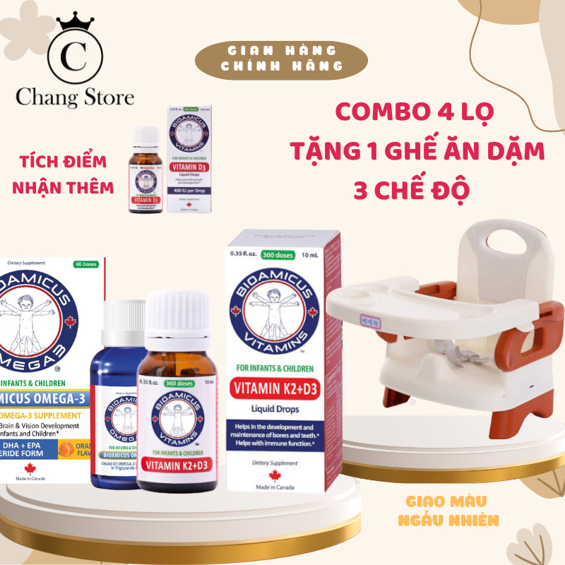 [TẶNG GHẾ ĂN DẶM] Combo 2 Omega3 Bioamicus + 2 d3k2 Bioamicus hỗ trợ phát triển xương răng, trí não 