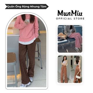 Quần ống rộng dáng suông nữ MunMiu chất nhung tăm khóa cài siêu hack dáng 952