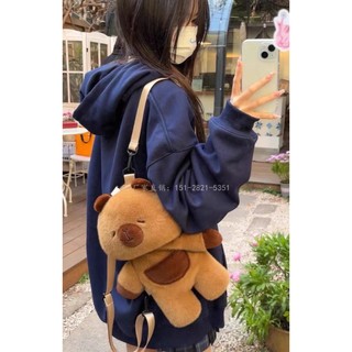 Ba lô Kapybara túi đeo chéo phủ lông sức chứa lớn hình hoạt hình capybara dễ thương