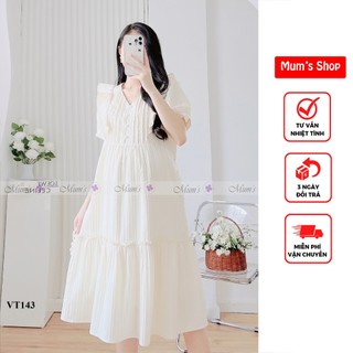  Đầm xuông đầm bầu dáng babydoll Mum's Shop VT143 cổ ngọc sang chảnh mát nhẹ tiểu thư 